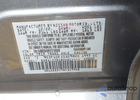 2022 Nissan Sentra Sr Xtronic Cvt из США, поврежденный, VIN 3N1AB8DV9NY319948